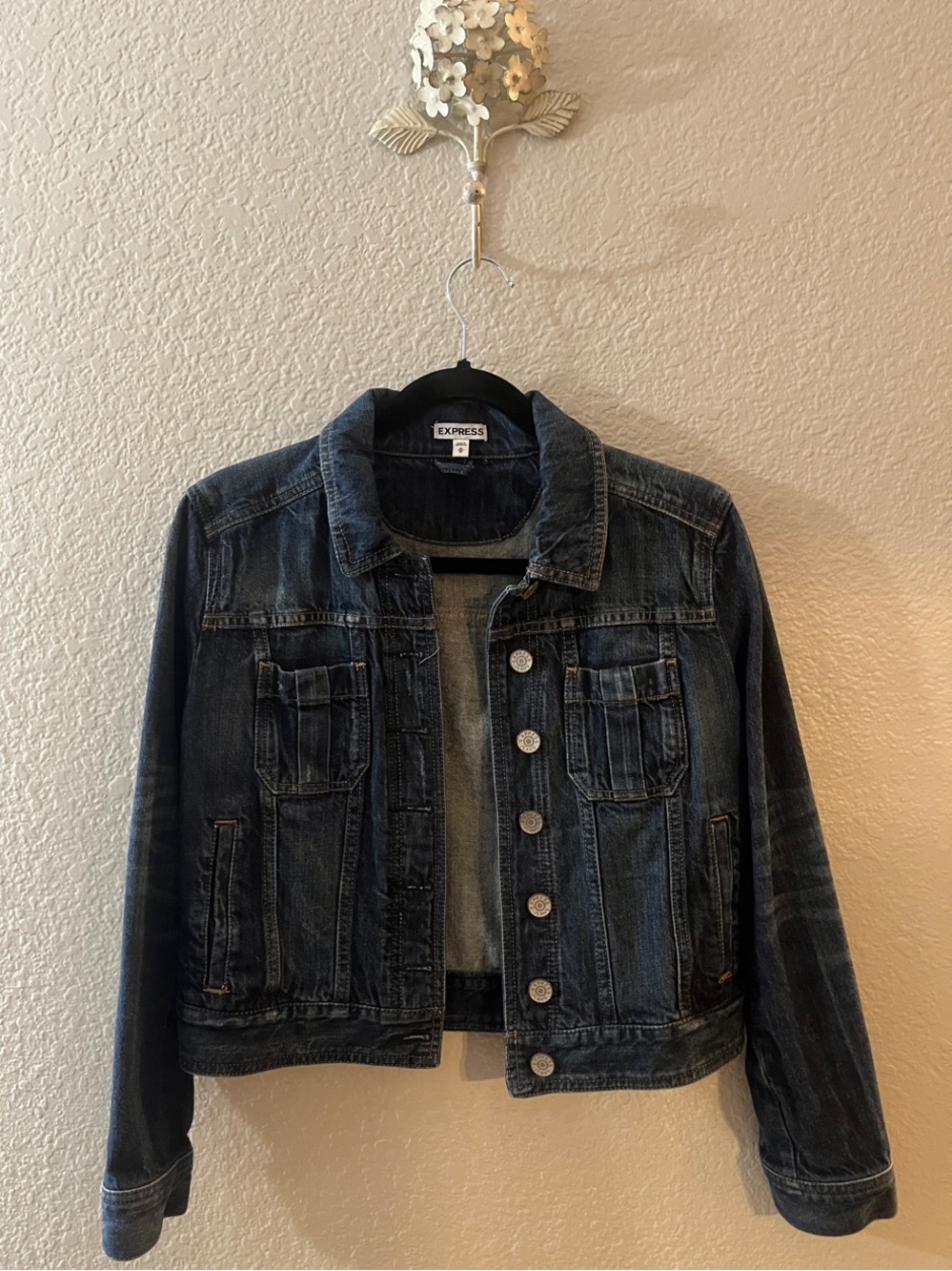 Express Dark Blue Washed Denim Jacket